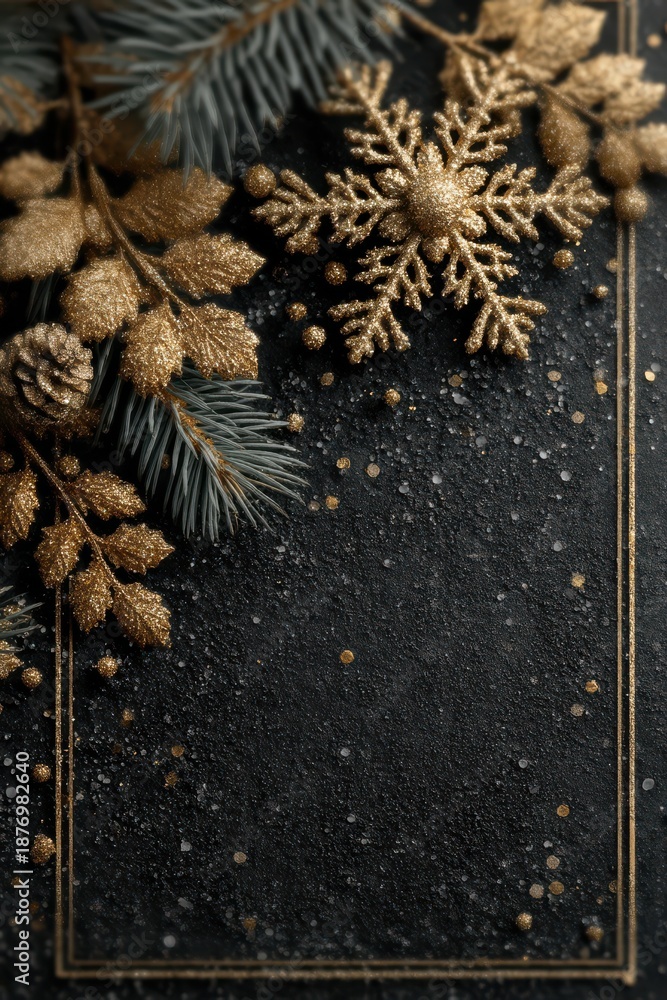 Obraz premium Elegant Christmas decoration with gold details on a dark textured background