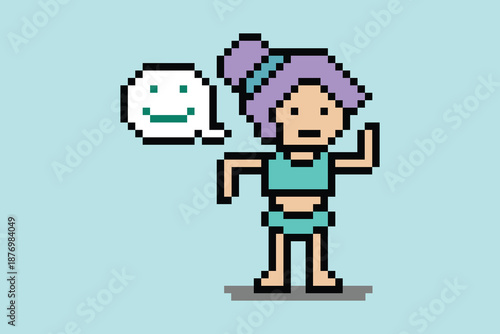 Woman wear bikini ,swimming suit or swimwear in pastel summer beach vacation relax with pool,swimsuit,holiday,colorful,8 bit.