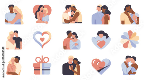 Collection of people couples love illustrations, showcasing diverse relationships and expressions of affection.