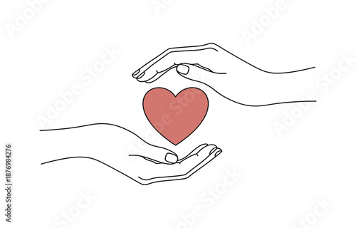 A heart is being held by two hands. Concept of love and protection
