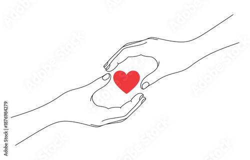 Two hand holding a heart. Concept of love and support. The two hands are intertwined, symbolizing unity and togetherness. The heart represents the emotions