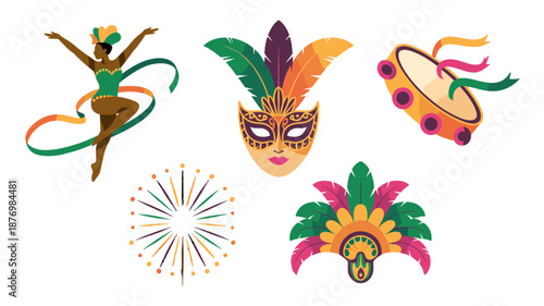 Joyful carnival elements with bright colors and festive atmosphere.