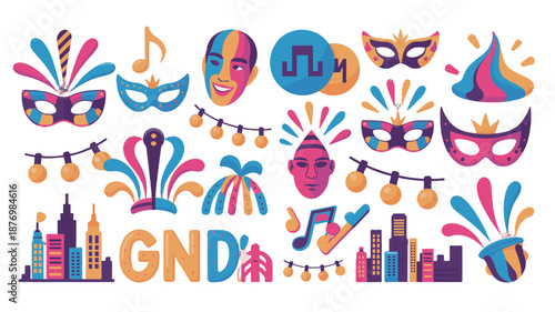 A colorful illustration of festive carnival elements.