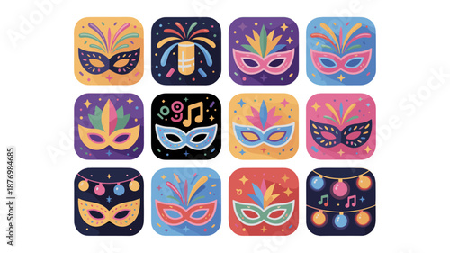 Colorful Mask Icons Design.