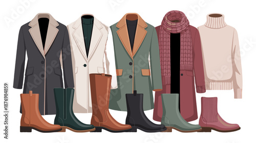 Stylish collection of coats and boots.