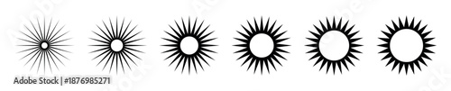 Sunburst circular starburst shape design abstract radial symmetry black silhouette retro vintage optical illusion pattern geometric rays bold spiky collection decorative element icon illustration