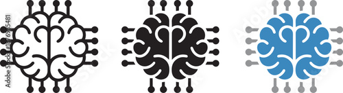 Artificial intelligence brain outline glyph and flat color icon for technology and innovation