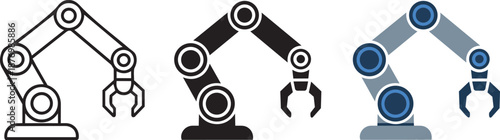 Robotic arm outline glyph and flat color icon for industrial automation and manufacturing