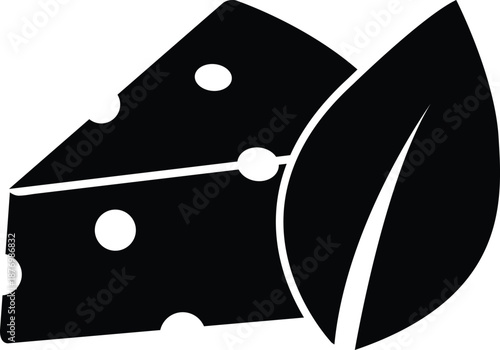 Cheese Slice with Leaf Silhouette Organic Dairy Food Concept Isolated on White Background