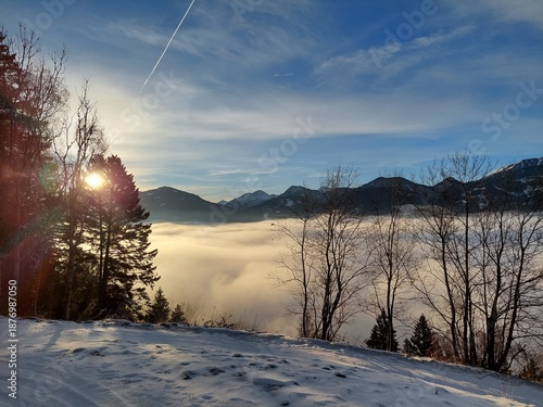 Sonnenaufgang über dem Nebelmeer, Dietmannsdorf bei Trieben in der Steiermark 
