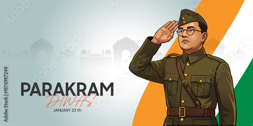 Subhas Chandra Bose Jayanti Indian Freedom Fighter Vector Illustration