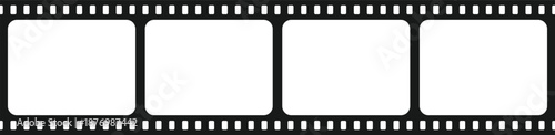 Black and White Film Strip with Four Frames on Gray Background