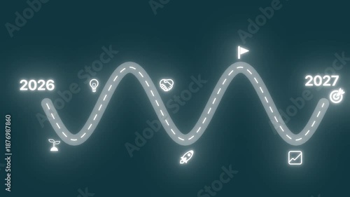 Navigating the Future: A visual representation of a journey through time, marked by milestones and goals. The winding road represents the path to success.