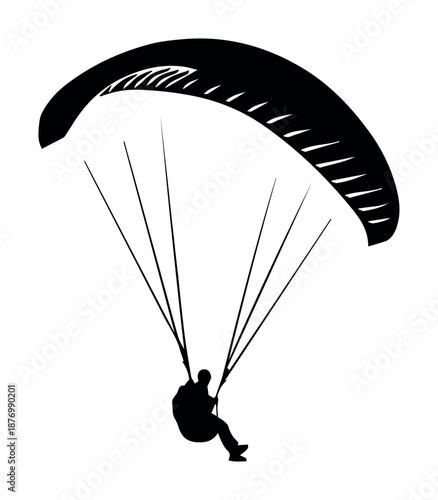 Paraglider silhouette man flying black shape isolated white background extreme air sport adventure glider wing sky aviation harness outdoor skydiving illustration recreational freedom