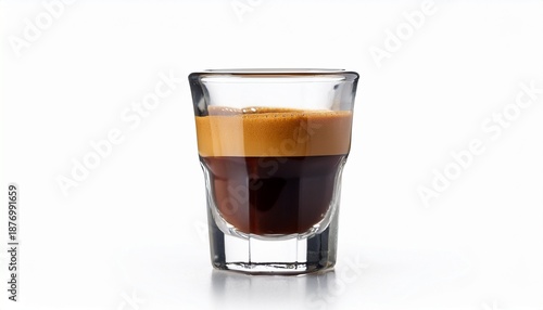 fresh espresso shot in small glass isolated on white background