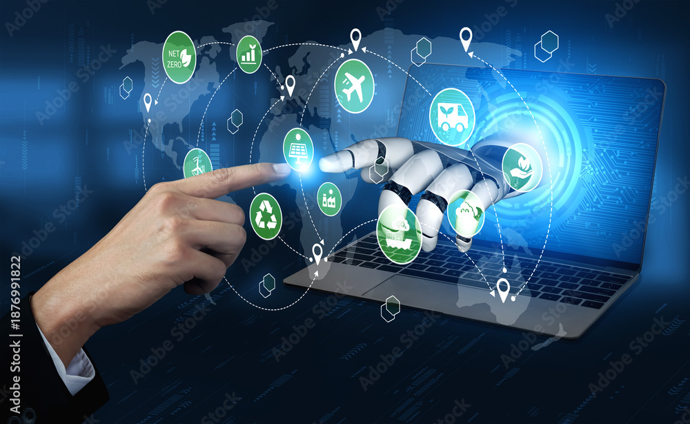 Foto Artificial intelligence supports global net zero network to promote environmenta