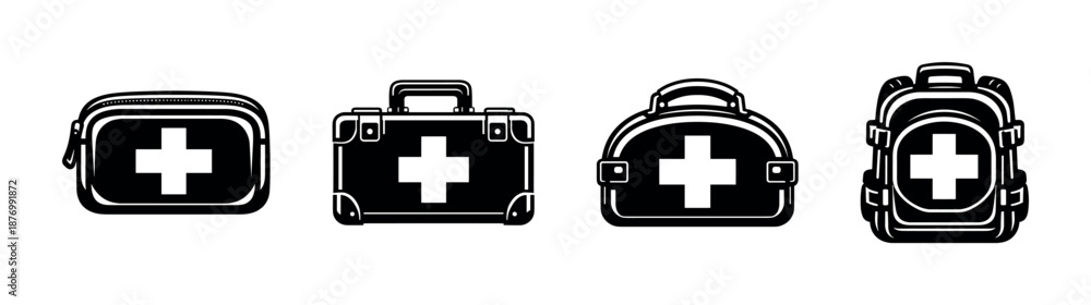 Fototapeta premium First aid kit vector icons set. emergency, medical, healthcare symbols.