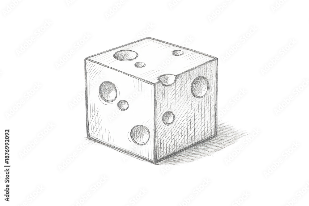 Obraz premium Sketch of Cube with Holes on transparent background, cheese-like shape.