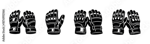 Gloves vector icons set for motorcyclists, flat and outline styles, protective gear