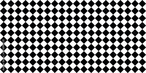 Bold black and white diagonal checkerboard seamless background geometric pattern abstract square tile texture minimal visual optical illusion repeat layout grid symmetry display design