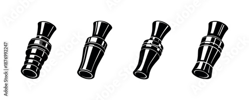 Hunting duck call vector icons set with hunting tools and equipment graphics