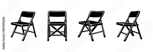 Folding chair vector icons set. black folding chair collection. seating symbols