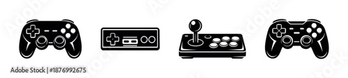 Game controllers vector icons set, flat black symbols for joystick, console, gaming