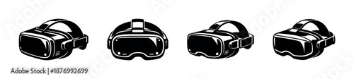 Vr headset vector icons set, virtual reality goggles, technology symbols illustration