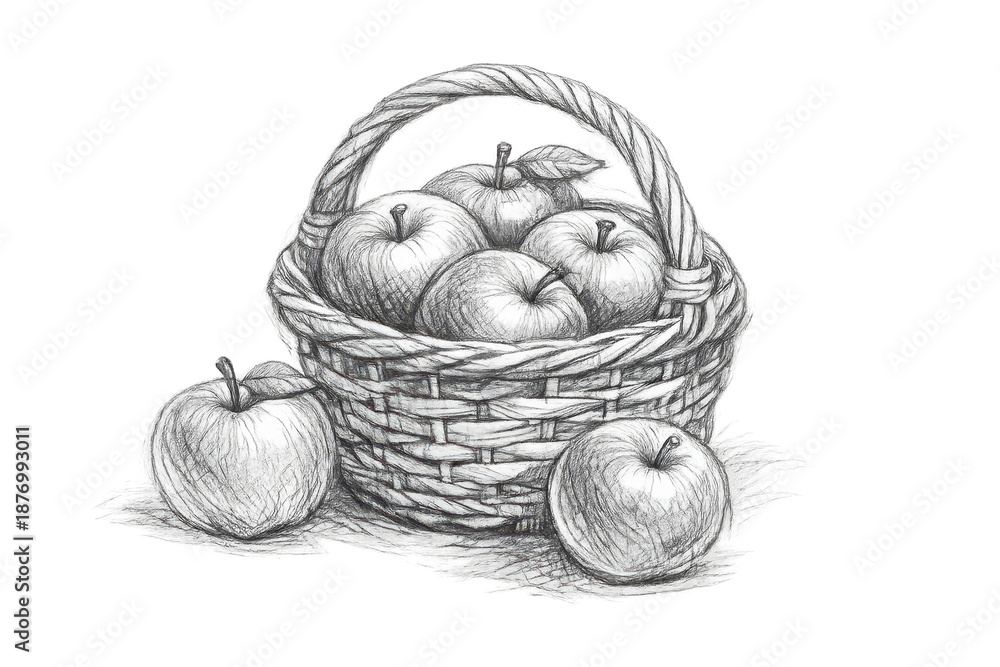 custom made wallpaper toronto digitalApple basket sketch illustration with transparent background design.