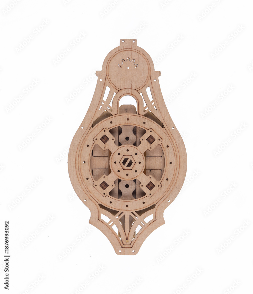 Fototapeta premium Wooden clock mechanism isolated on white background
