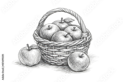 Wallpaper Mural Apple basket sketch illustration with transparent background design. Torontodigital.ca