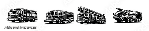 Fire truck vector icons set: emergency vehicles, fire engine illustrations