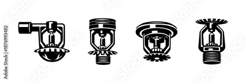 Fire sprinkler vector icons set, safety elements, solid flat outline symbols