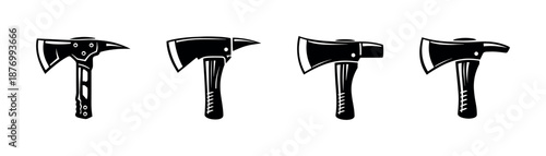 Axe symbols vector icons set with hatchet designs, silhouettes and tool illustrations