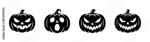 Halloween pumpkin faces vector icons set: jack-o'-lantern silhouettes collection