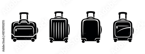 Luggage vector icons set for travel. suitcase, baggage, and trolley symbols collection