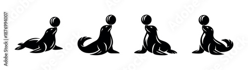 Sea lion vector icons set. silhouette seal designs. marine animal symbols collection.