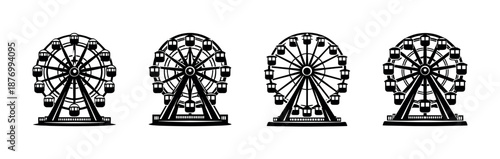 Ferris wheels vector icons set, black silhouette collection, amusement park symbols