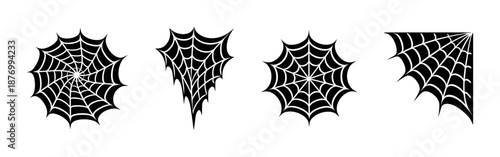 Spider web vector icons set: black silhouette designs for halloween decor