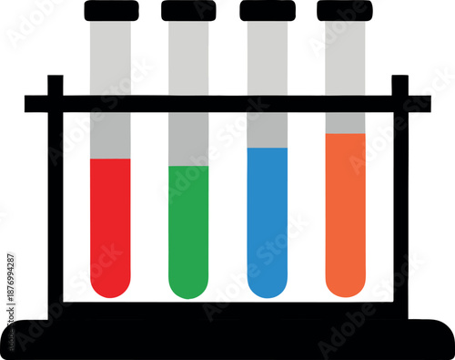 Colorful Test Tube Beaker Icon in Rack for Chemistry Illustration