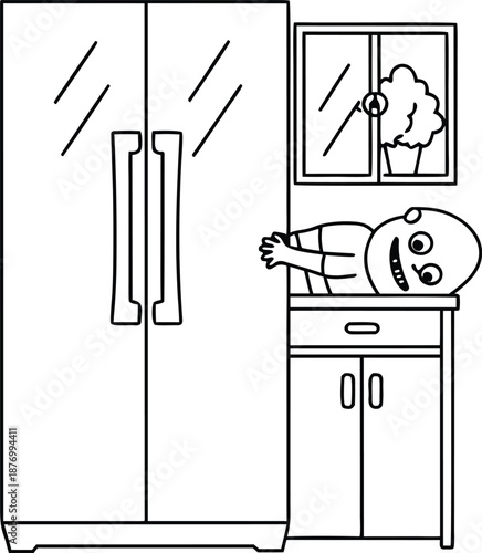 Refrigerator Temptation Cartoon Illustration With Snack Desire
