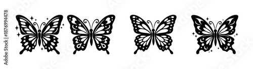 Elegant butterfly vector icons set, decorative flat silhouettes for designs