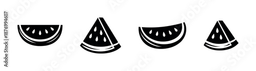 Watermelon vector icons set. abstract fruit symbols. black and white melon designs.