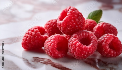 Fresh Raspberries On Marble Vibrant Red Berries Close Up Delicious Healthy