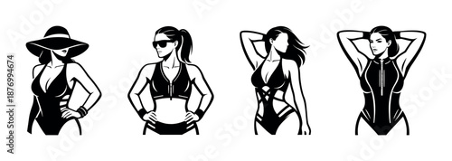 Swimsuit fashion vector icons set with swimwear, beachwear, summer styles