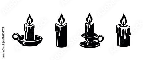 Candle vector icons set: classic, vintage, wax light symbols collection