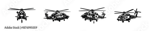 Helicopter rescue vector icons set, emergency transport illustrations, medical, air ambulance