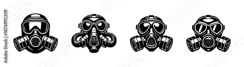 Gas masks vector icons set: protective equipment, respirator illustrations