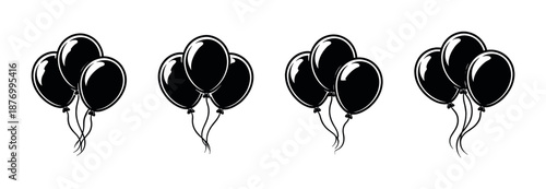 Black balloon vector icons set. simple balloon designs for celebrations or parties.