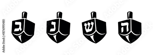 Dreidel vector icons set for hanukkah, jewish holiday symbols in flat style